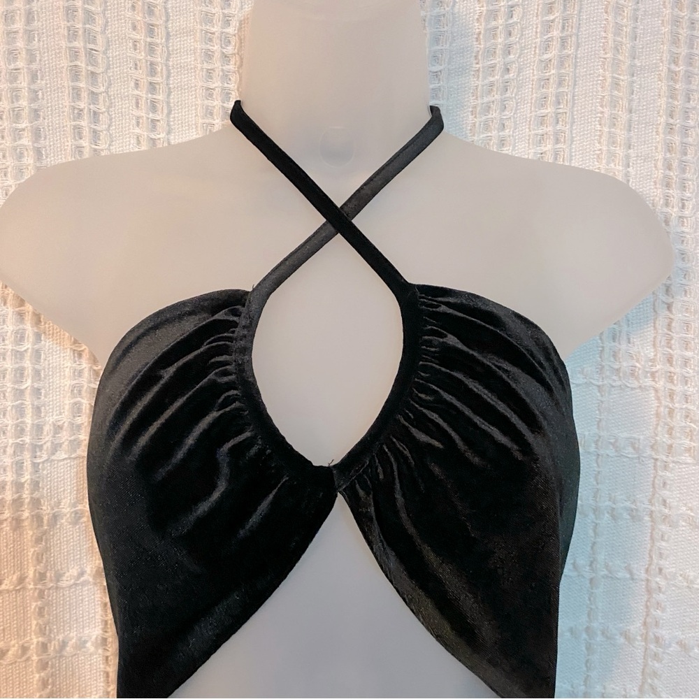 NWT Zara Black Velvet Halter Mini Dress, Size Small - Picture 4 of 4